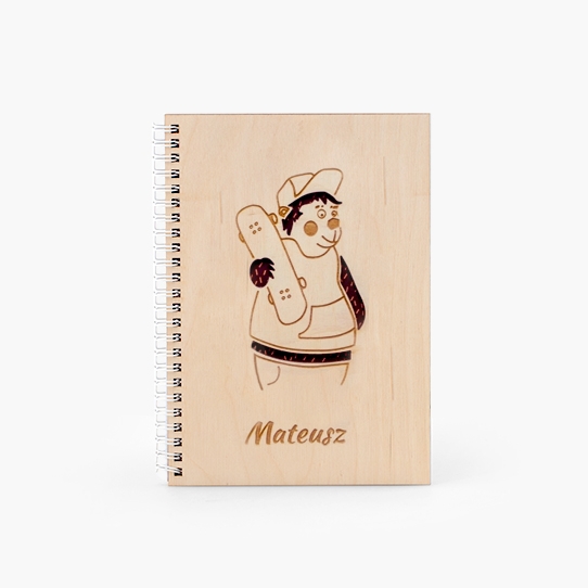 Dřevěný zápisník Skateboardista Plyšový medvídek, 15x21 cm