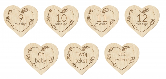Štítek s označením, 12měsíční sada - Srdce, 11 cm