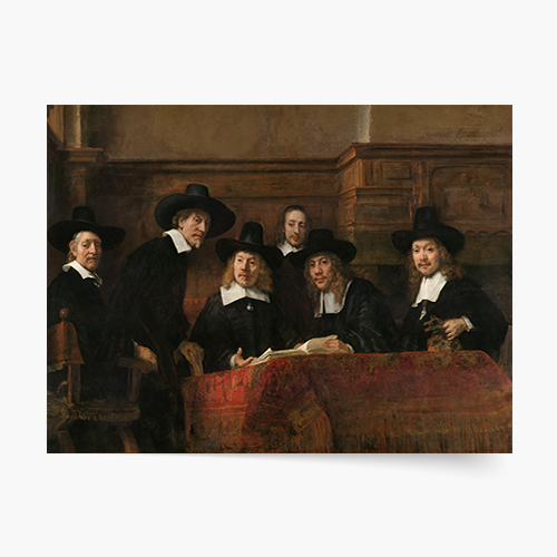 Plakát, Syndics of the Clothiers' Guild, Rembrandt van Rijn, 1662, 60x40