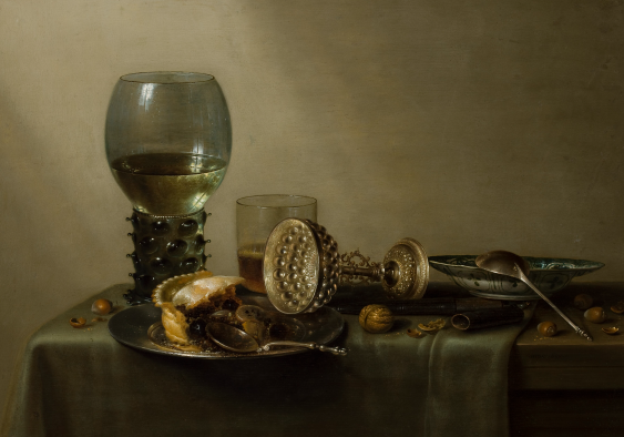 Plakát, W. Claesz-Heda „Dezert: Zátiší s dortem, vínem, pivem a ořechy“, 100x70