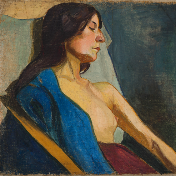 Plakát, W. Ślewiński „Polonahá žena v modrém šálu“, 50x50