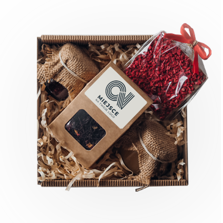 Dárková sada Vaše Logo - mini krabička s čajem, čokoládou, marmeládou a medem