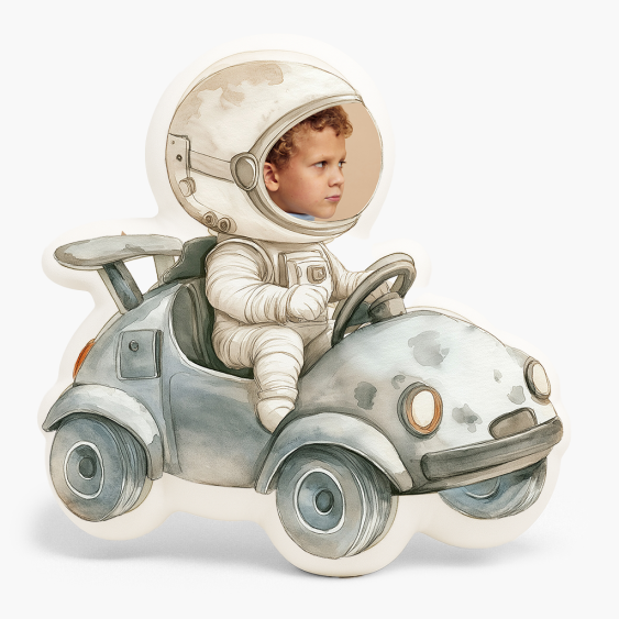 Polštář 3D personalizovaný, Samet, Astronaut v autě, 30x30 cm