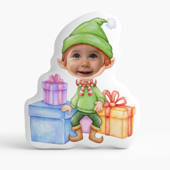 Polštář 3D personalizovaný, Samet, Elf s dárky, 40x40 cm