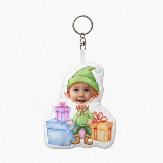 Plyšový přívěsek na klíče Elf s dárky, 10 cm